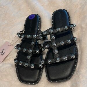 Sincerely Jules Black Sandals with Silver Accents
